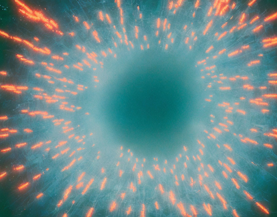 Circular Orange and White Streaks on Teal Background: Sci-Fi Portal or Energetic Burst