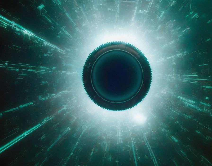 Futuristic sci-fi tunnel with circular structures and bright light