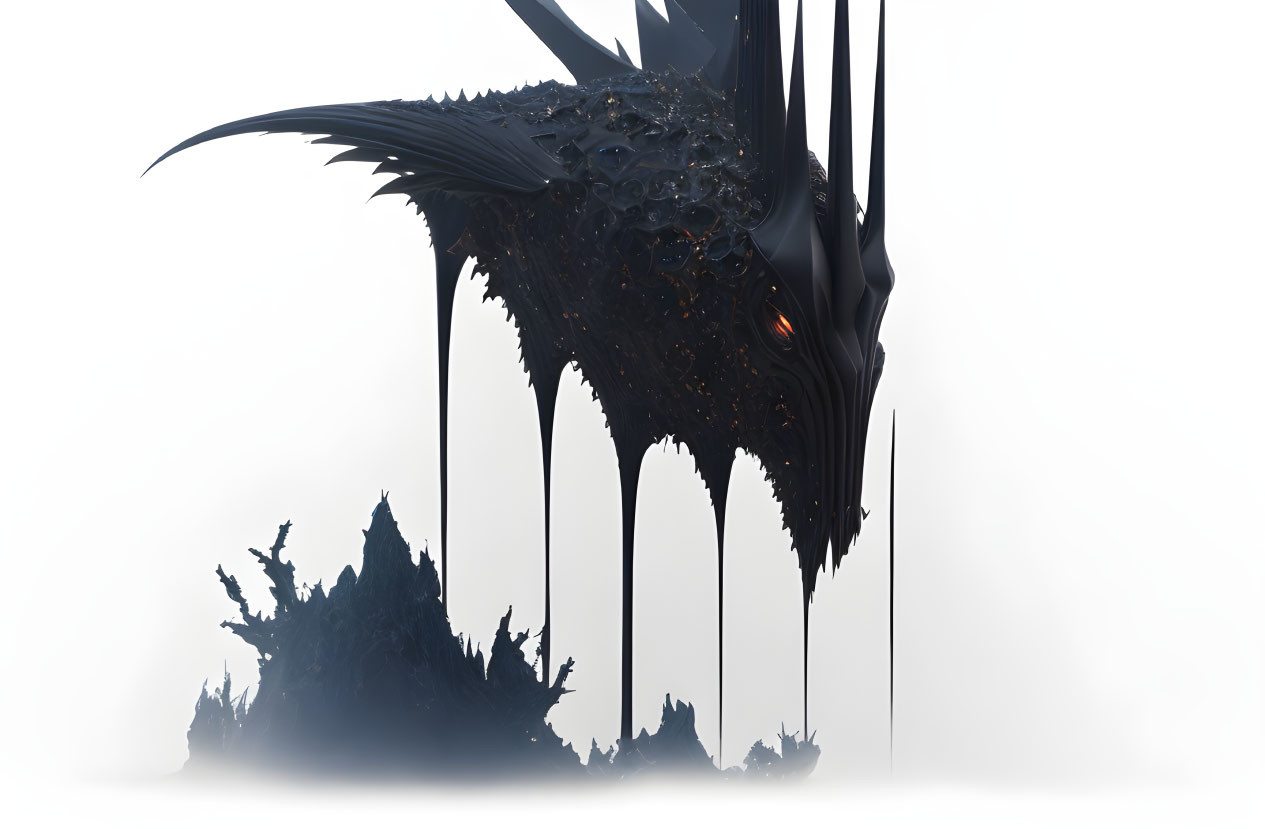 Dark, spiked fantastical creature on light background