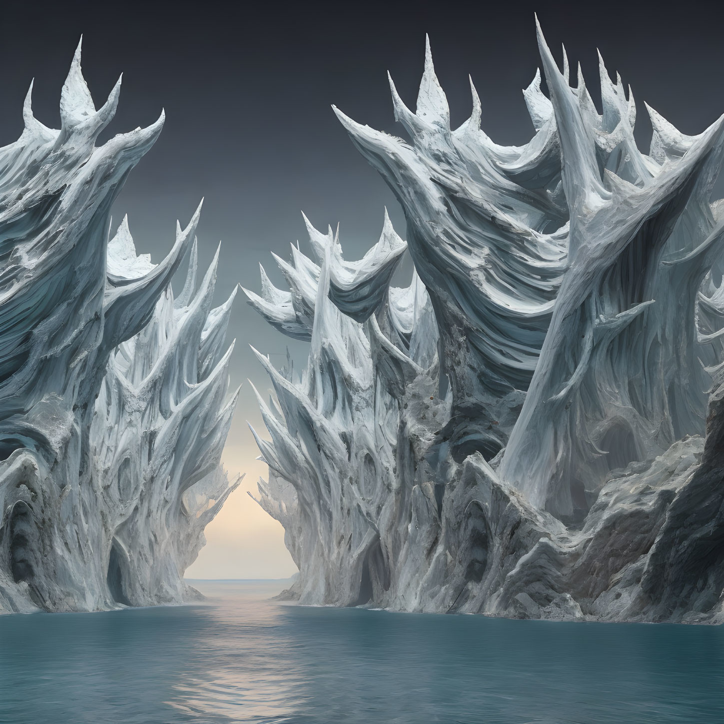 Majestic icy spires frame serene seascape