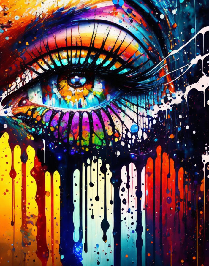 Colorful Abstract Eye Artwork with Multicolored Paint Splashes