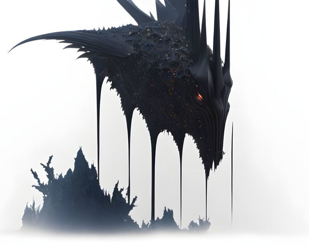 Dark, spiked fantastical creature on light background