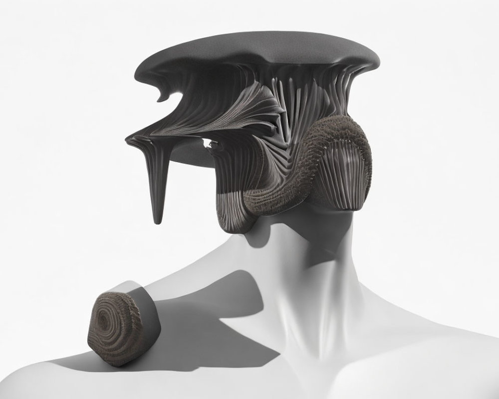 Abstract Black and White Hat Design on Mannequin Head with Dynamic Shadow