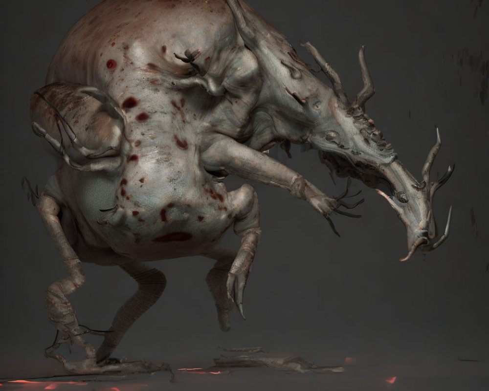 Grotesque monster with bloated body and sharp protrusions