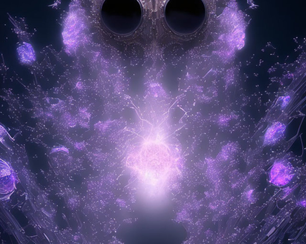 Purple Glowing Crystal Entity with Dual Circular Voids and Fractal Structures