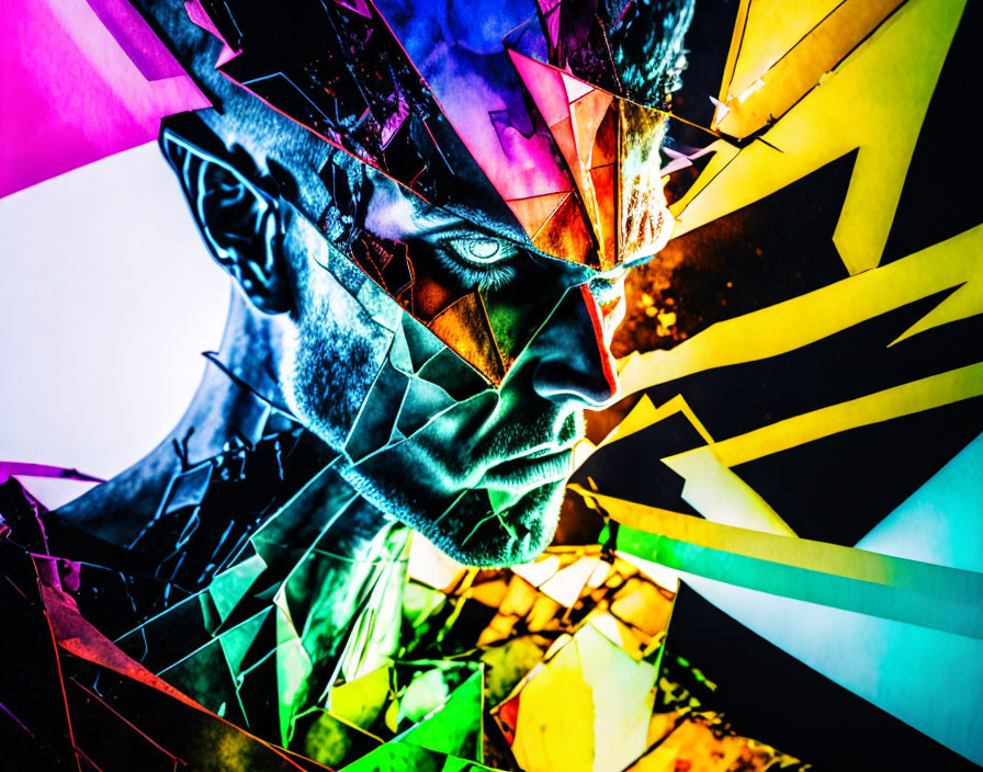 Abstract portrait with geometric shapes for a colorful, fractured look