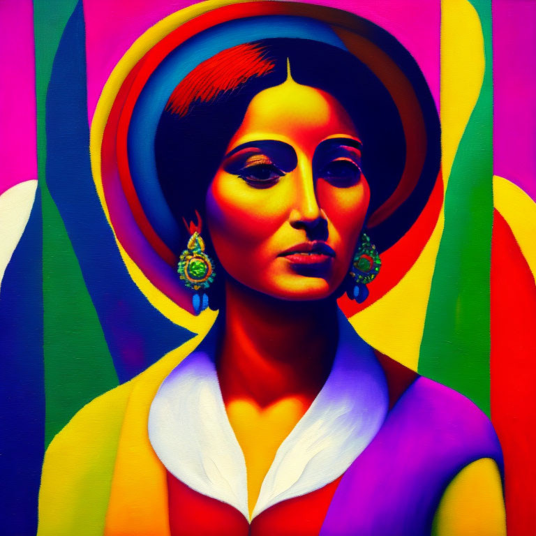 Colorful Portrait of Woman with Intense Gaze