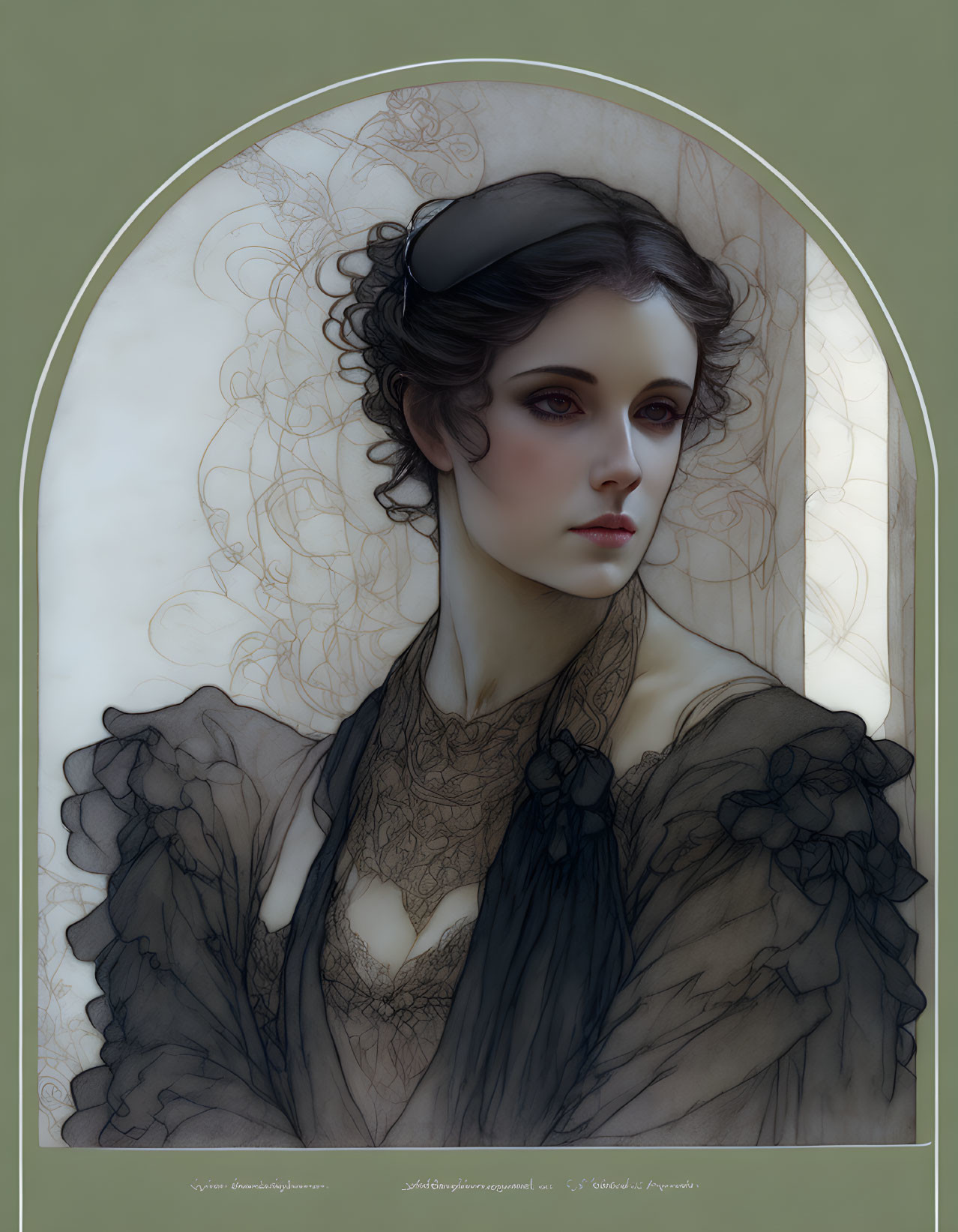 Portrait of Woman with Intricate Lace Collar and Soft Gaze