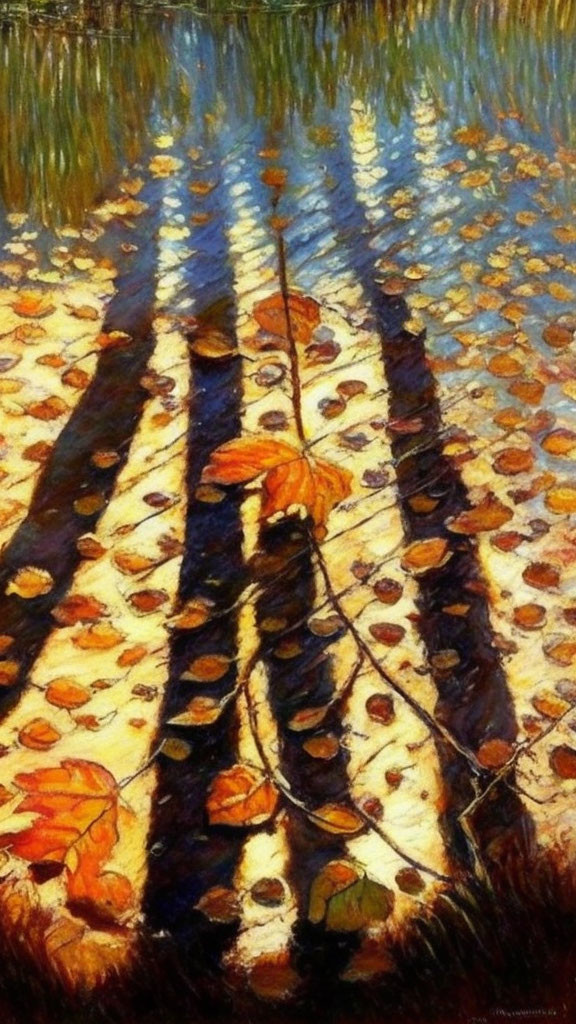 Forest Floor Painting: Impressionist Style with Sunlight and Shadows