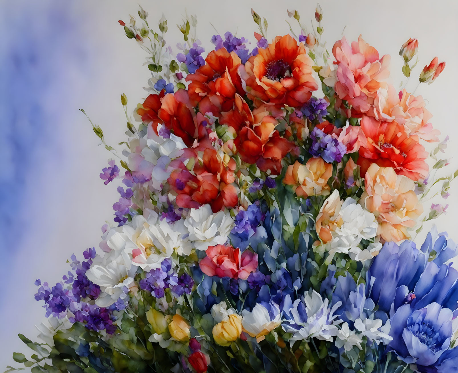 Colorful Mixed Flower Bouquet on Soft Background