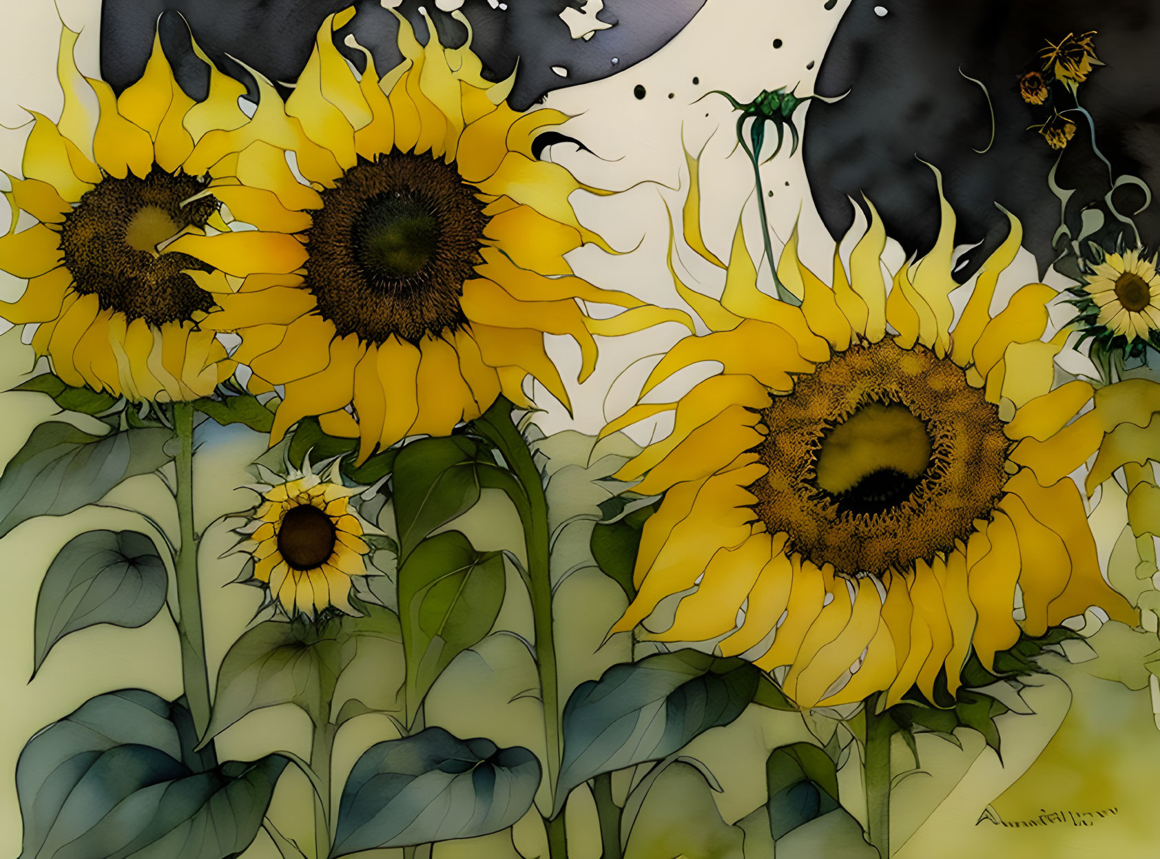 Bright Sunflower Illustration with Abstract Background