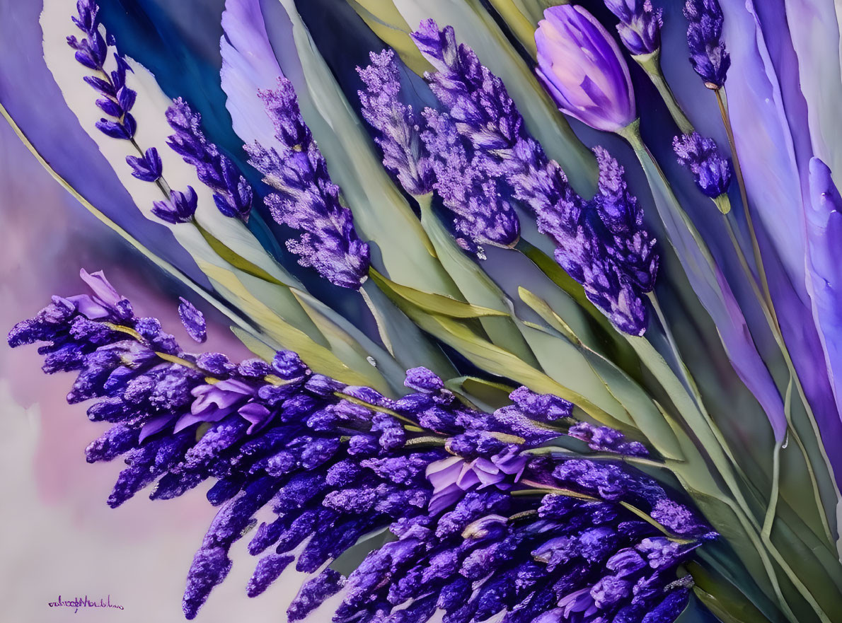 Close-Up of Vibrant Purple Lavender Flowers with Green Stems