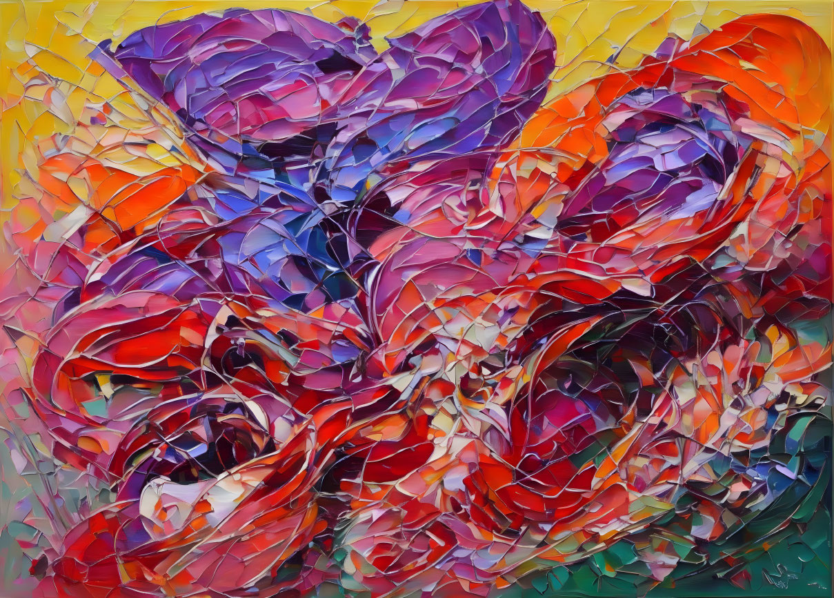 Colorful Abstract Painting with Swirling Rose-Like Patterns