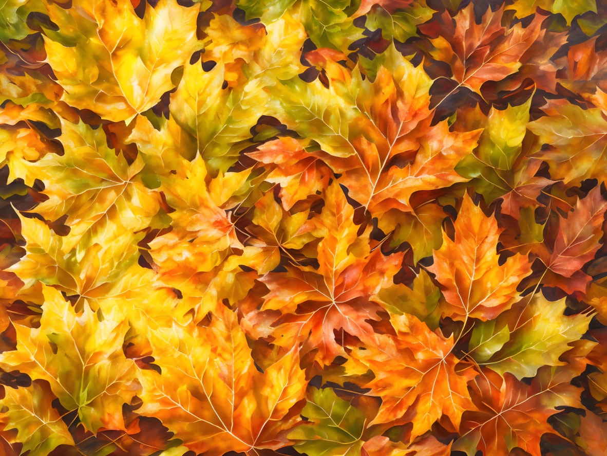 Colorful Autumn Leaves Pattern in Orange, Yellow & Brown