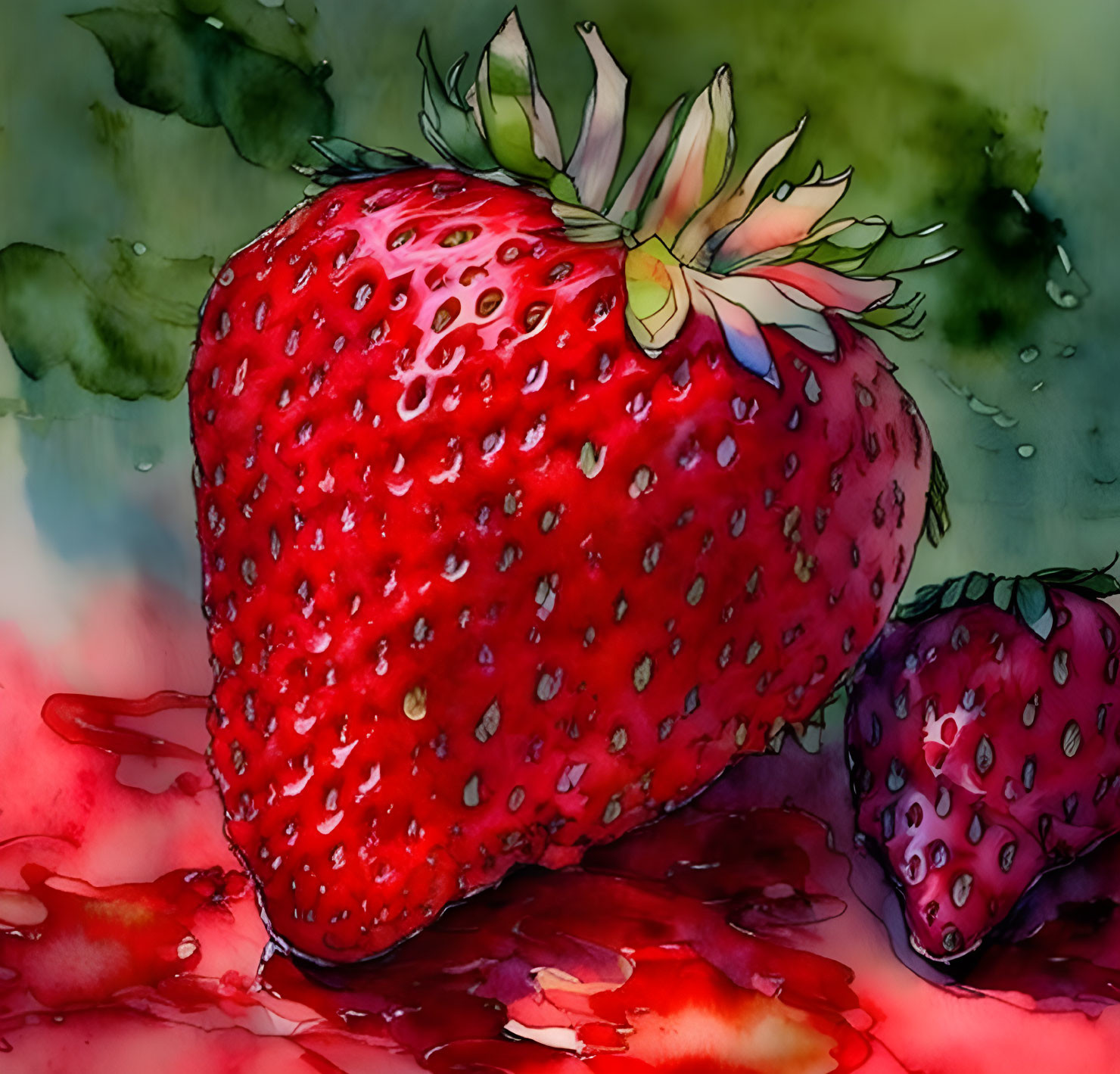 Vibrant Watercolor Illustration of Ripe Strawberries