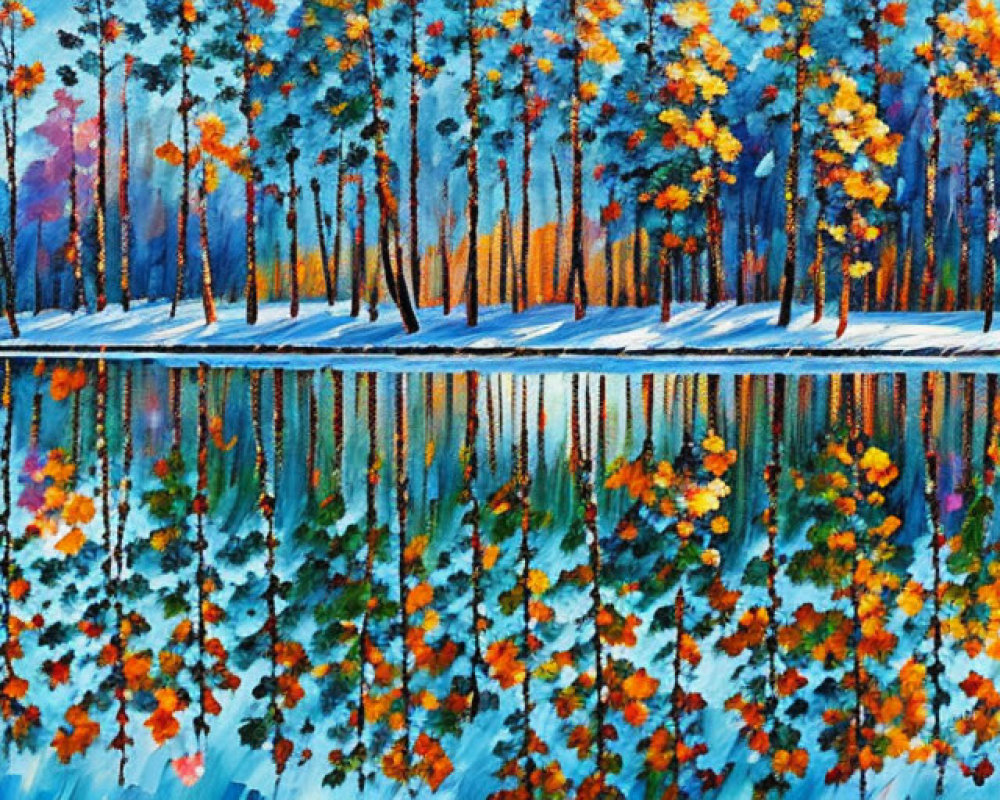 Colorful Autumn Landscape: Reflective Lake, Cabin, Mountains