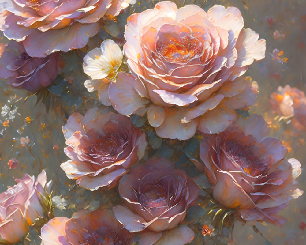 Pastel Pink Roses with Golden Centers on Soft Bokeh Background