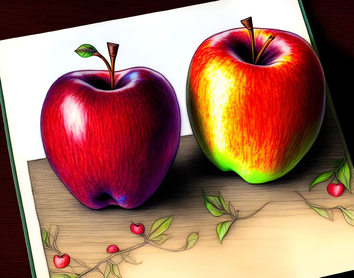 Vibrant Red and Yellow-Red Apples on Wooden Surface