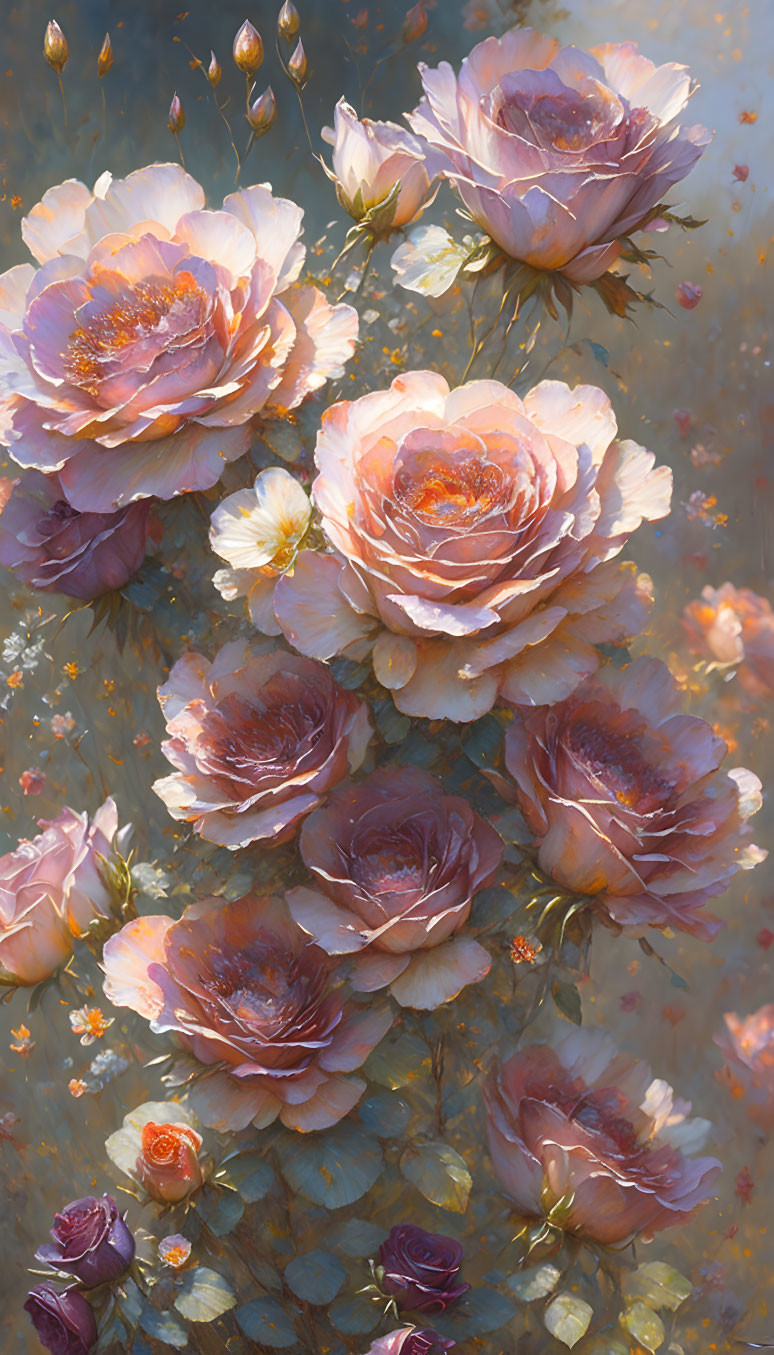 Pastel Pink Roses with Golden Centers on Soft Bokeh Background