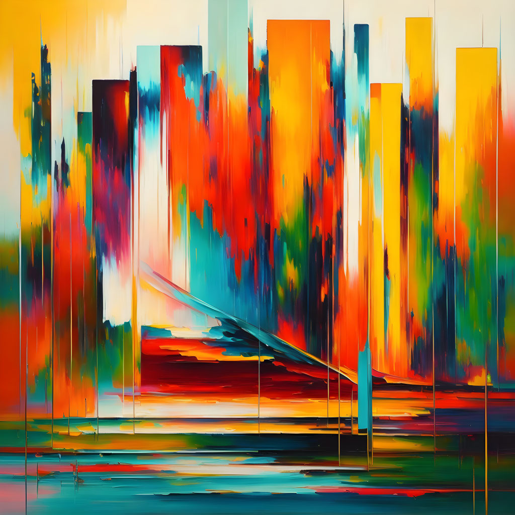 Vibrant Abstract Cityscape with Colorful Streaks on Smooth Surface