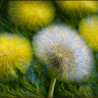 Detailed Close-up: Vibrant Dandelion Seed Heads with Water Droplets