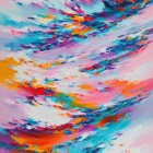 Colorful Abstract Painting with Vibrant Swirls in Pink, Blue, Orange, Yellow, and