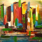 Vibrant Abstract Cityscape with Colorful Streaks on Smooth Surface