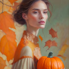 Classic Portrait of Woman Holding Pumpkin with Warm Background