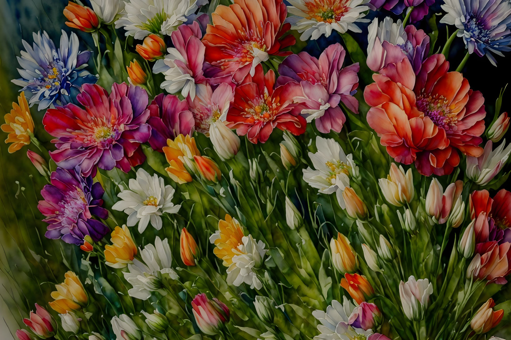 Colorful Floral Painting with Rich Brushstrokes