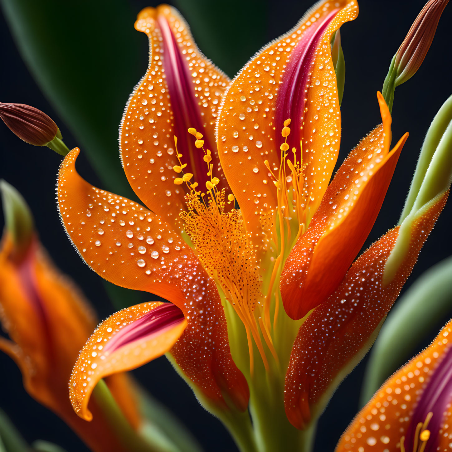 Vibrant Orange Lily with Water Droplets on Dark Background