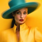 Vibrant portrait of woman with blue eyes in yellow outfit