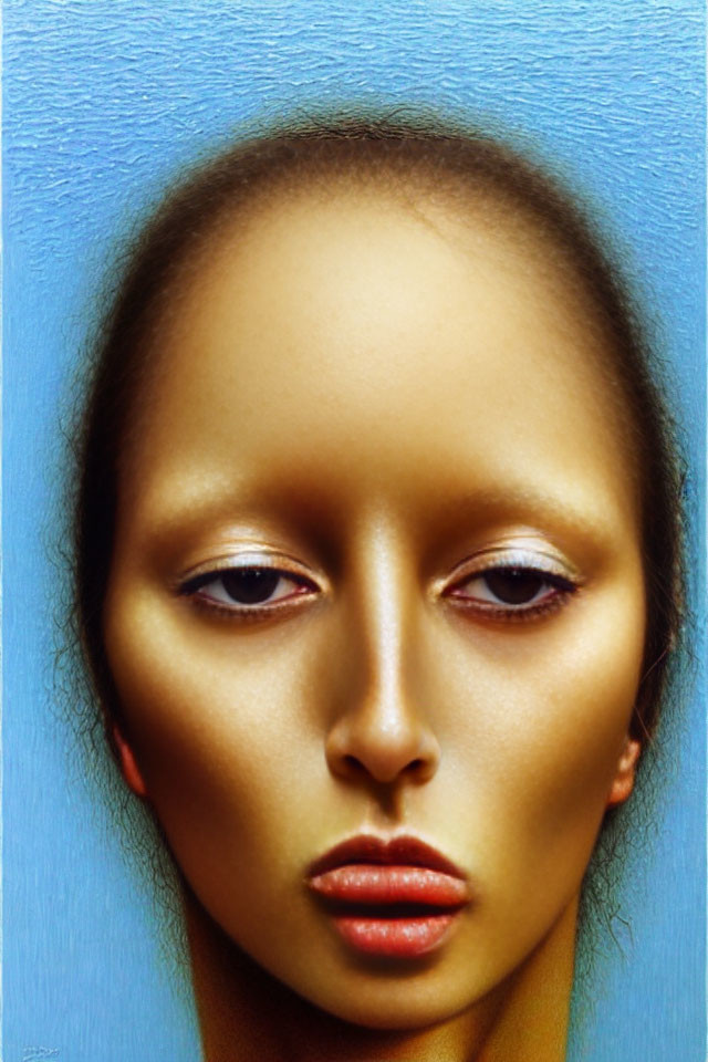 Symmetrical face portrait on textured blue background