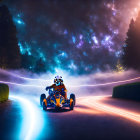 Glowing-wheeled go-kart races on night track