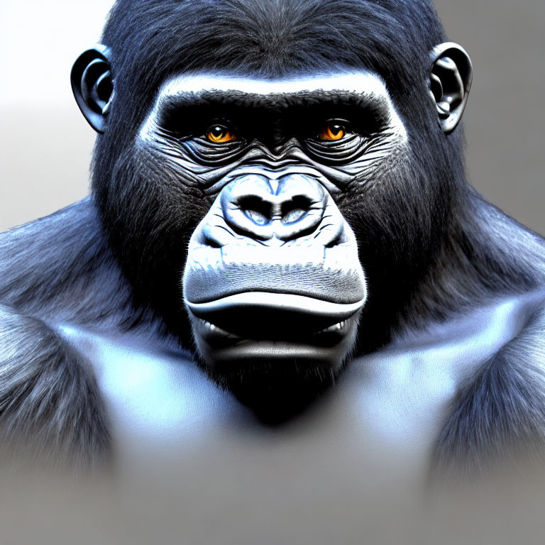 Detailed Close-Up of Pensive Gorilla with Blue-Tinted Fur