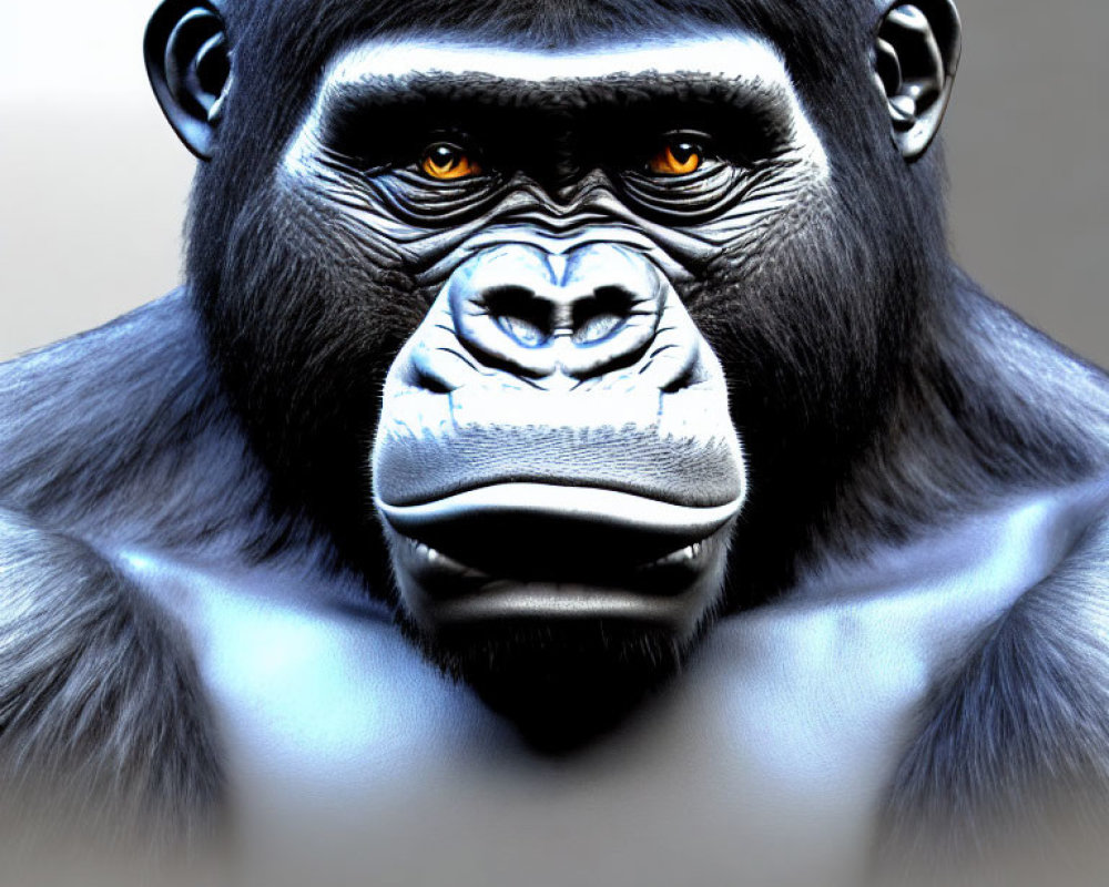 Detailed Close-Up of Pensive Gorilla with Blue-Tinted Fur