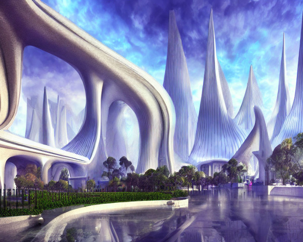 Futuristic Landscape with Spire-Like Structures