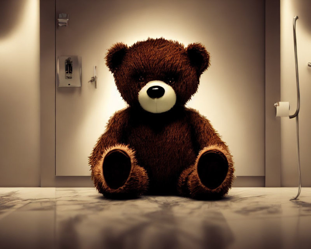 Large Backlit Teddy Bear in Warmly Lit Room