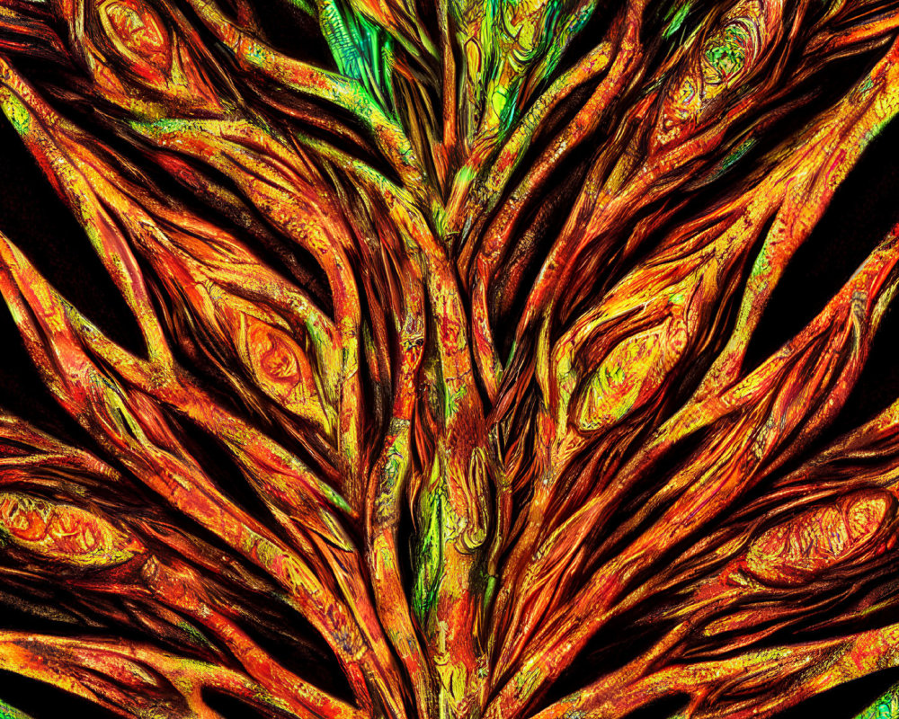 Colorful Abstract Fractal Patterns with Fiery Peacock Feather Resemblance