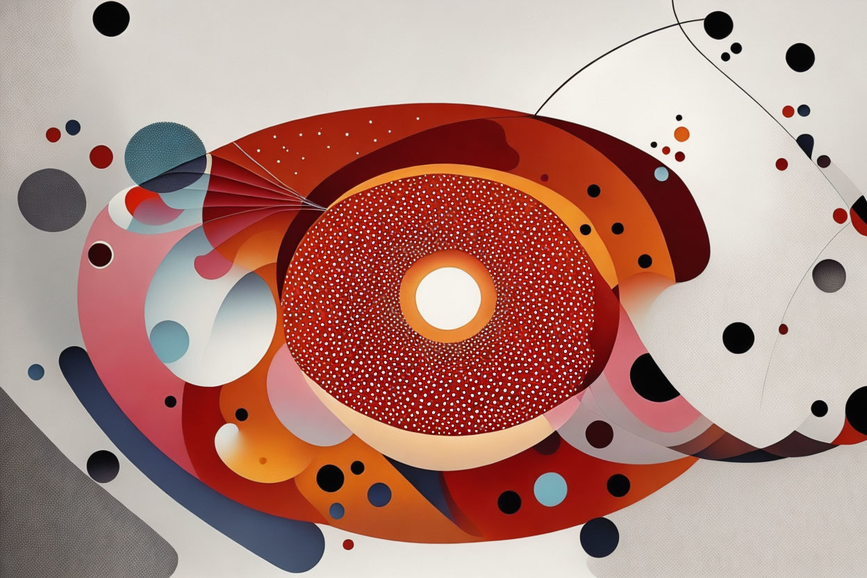 Vibrant abstract art with swirling red, orange, and beige patterns