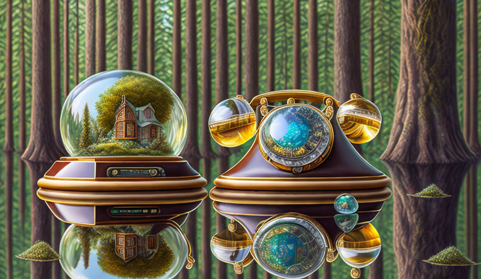 Vintage-Futuristic Machines in Forest Setting