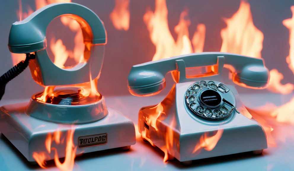 Vintage Rotary Phone with Flames Surrounding Base