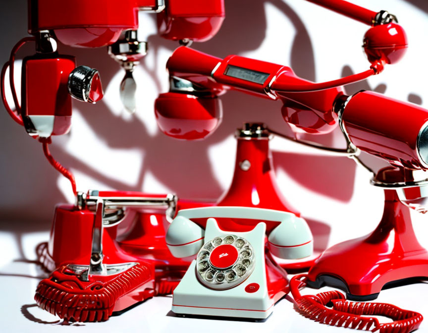 Vintage Red Communication Devices on White Background