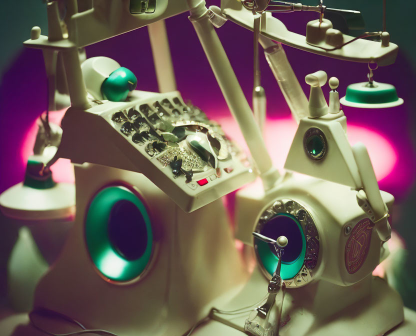 Vintage Rotary Phone with Jewelry in Green and Purple Lighting