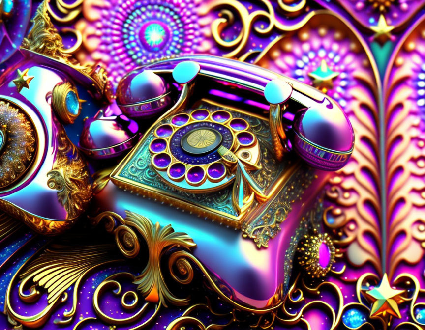 Colorful fractal art of ornate psychedelic telephone