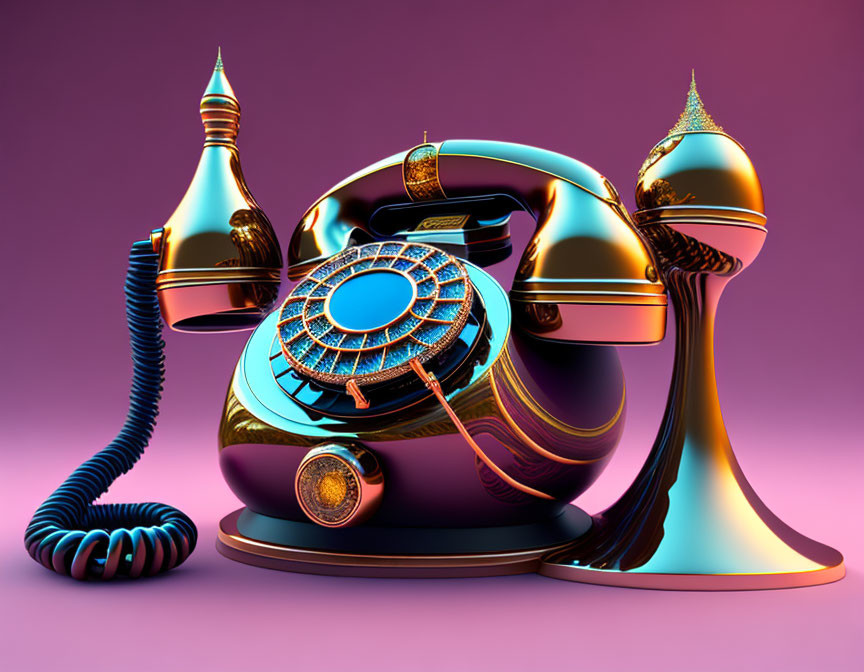 Digitally Rendered Vintage Telephone on Purple Background