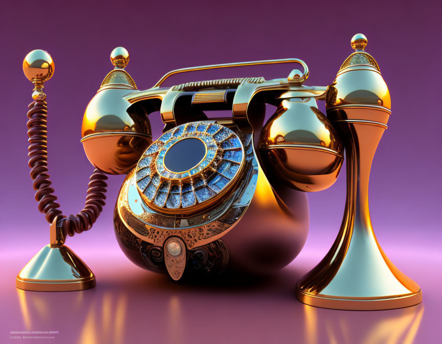 Vintage Retro Telephone with Rotary Dial in Gold and Bronze Colors