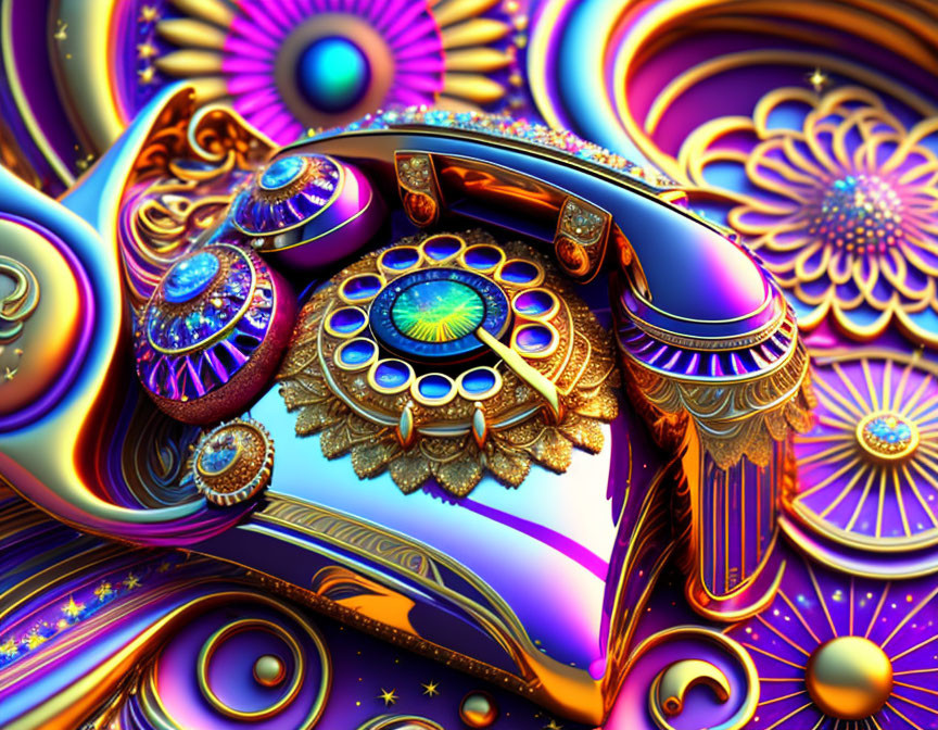 Colorful Abstract Rotary Phone Artwork with Intricate Patterns