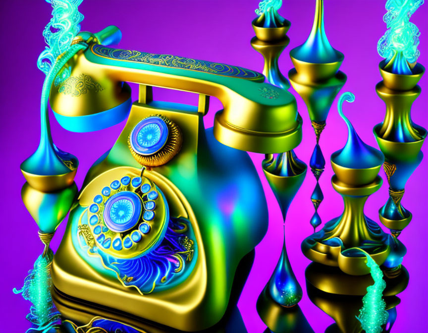 Colorful Psychedelic Rotary Phone Illustration