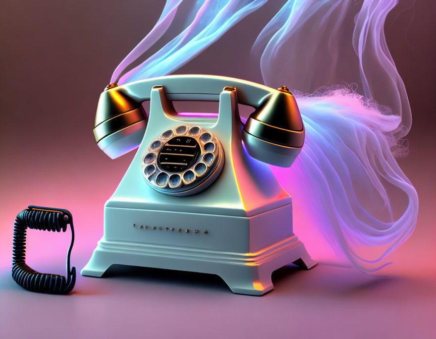 Vintage Telephone with Neon Aesthetic and Glowing Purple and Blue Hues