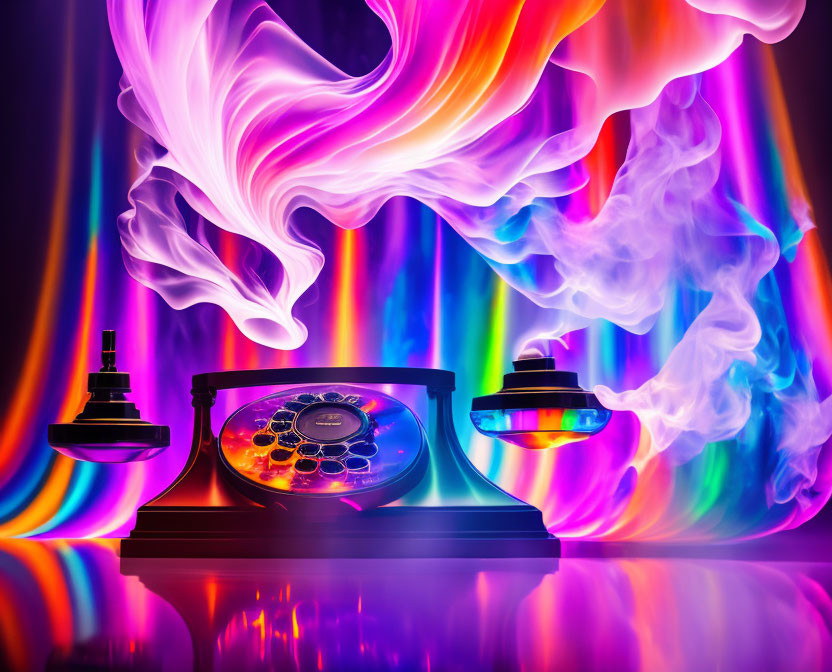 Vintage Rotary Dial Telephone with Swirling Psychedelic Smoke